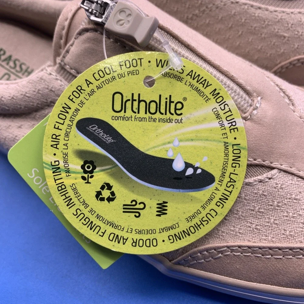 Grasshoppers Women's Ortholite Beige Zip Comfort Shoes EF52810 - Size US 6W WIDE